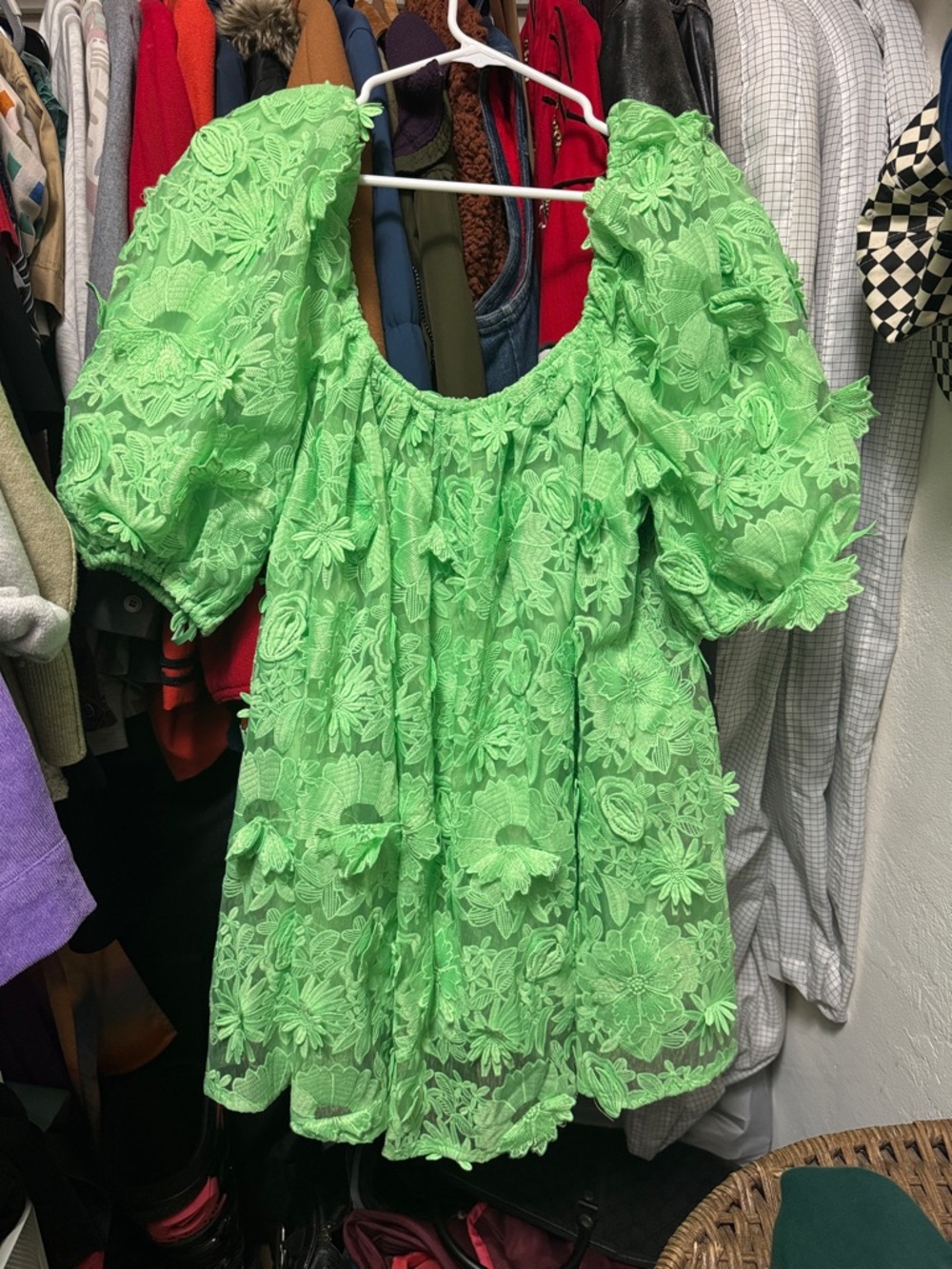 ASOS Neon Green Floral Lace Mini Dress